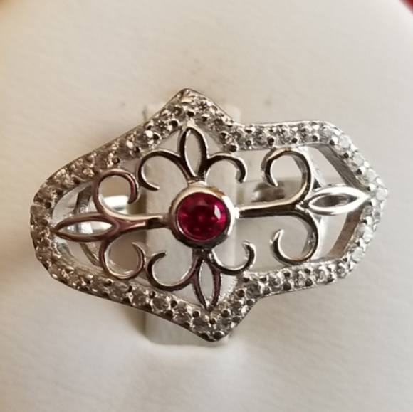 Genuine .50ct Ruby/White Sapphire Hamsa Ring 7